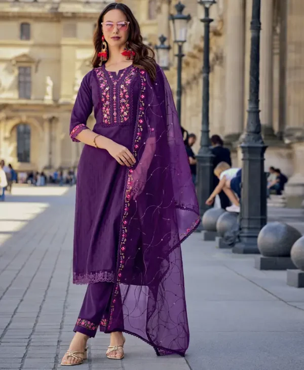 Jacquard Milan Silk Premium Kurta Set with Dupatta with Handwork. - Image 3