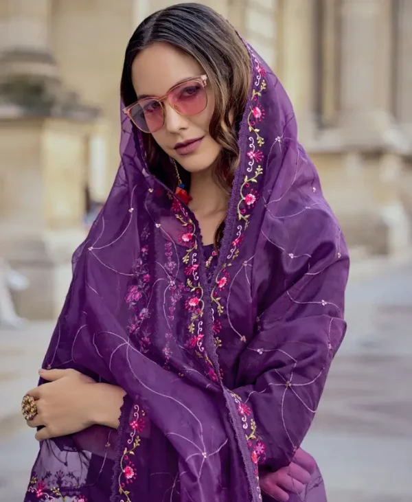Jacquard Milan Silk Premium Kurta Set with Dupatta with Handwork. - Image 2