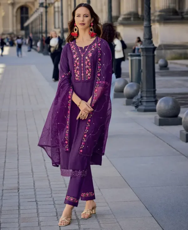 Jacquard Milan Silk Premium Kurta Set with Dupatta with Handwork. - Image 5