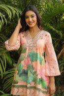 Pure Cotton Floral Print Ruhani Cord Set with Mirror Work