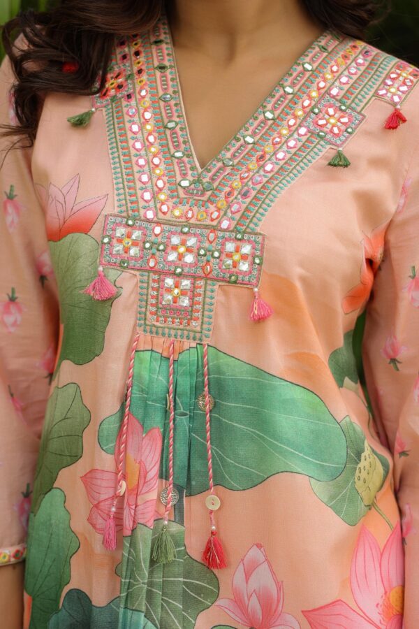 Pure Cotton Floral Print Ruhani Cord Set with Mirror Work - Image 5