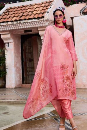 Pure Tissue Shimmer with Digital Print & Handwork