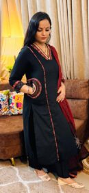 Pure Cotton Black & Maroon Kurta Set
