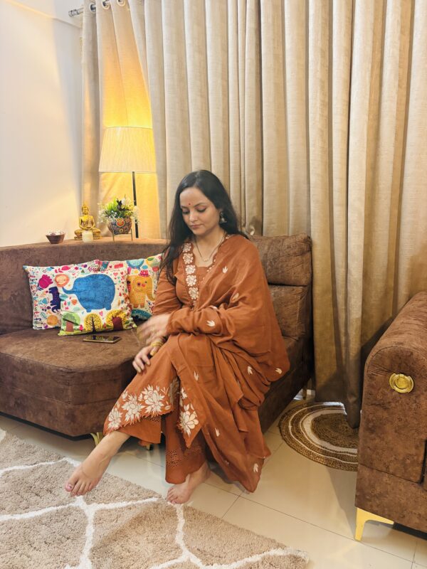 Pure Cotton Ada Kurta Set with Applique Work - Image 3