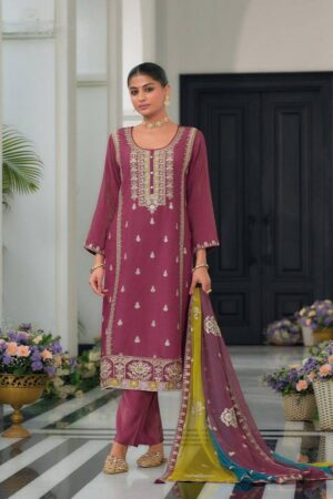 Party Wear Chinon Fabric Kurta Set with Beautiful Multi Colored Dupatta.